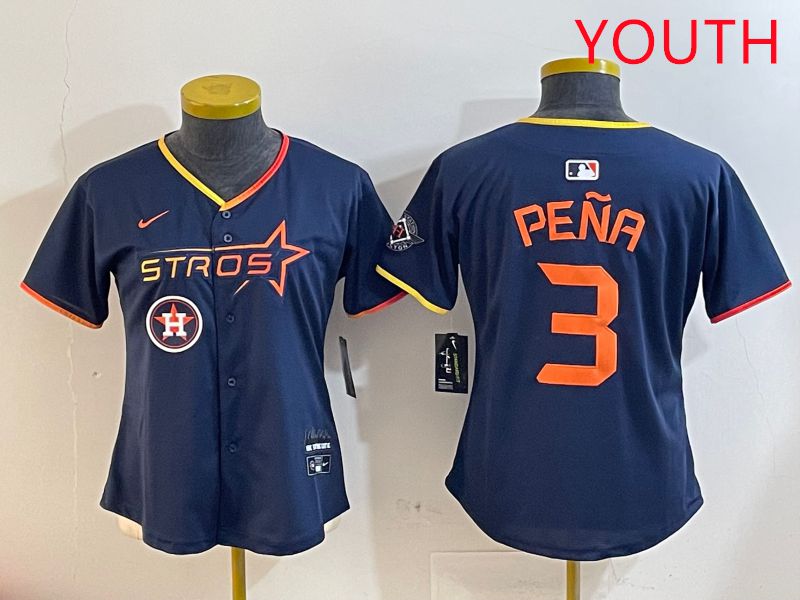 Youth Houston Astros 3 Pena Drak Blue Three generations Joint Name 2025 Nike MLB Jersey style 41012